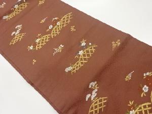 光悦垣に萩・桔梗・花模様織出し名古屋帯